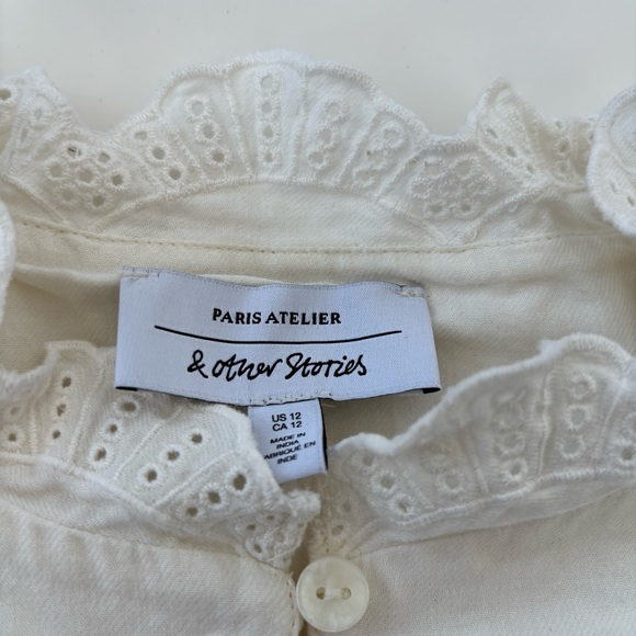 & Other Stories Women's Cream Embroidered Overlay Blouse Floral Eyelet Size 12 - Picture 6 of 11